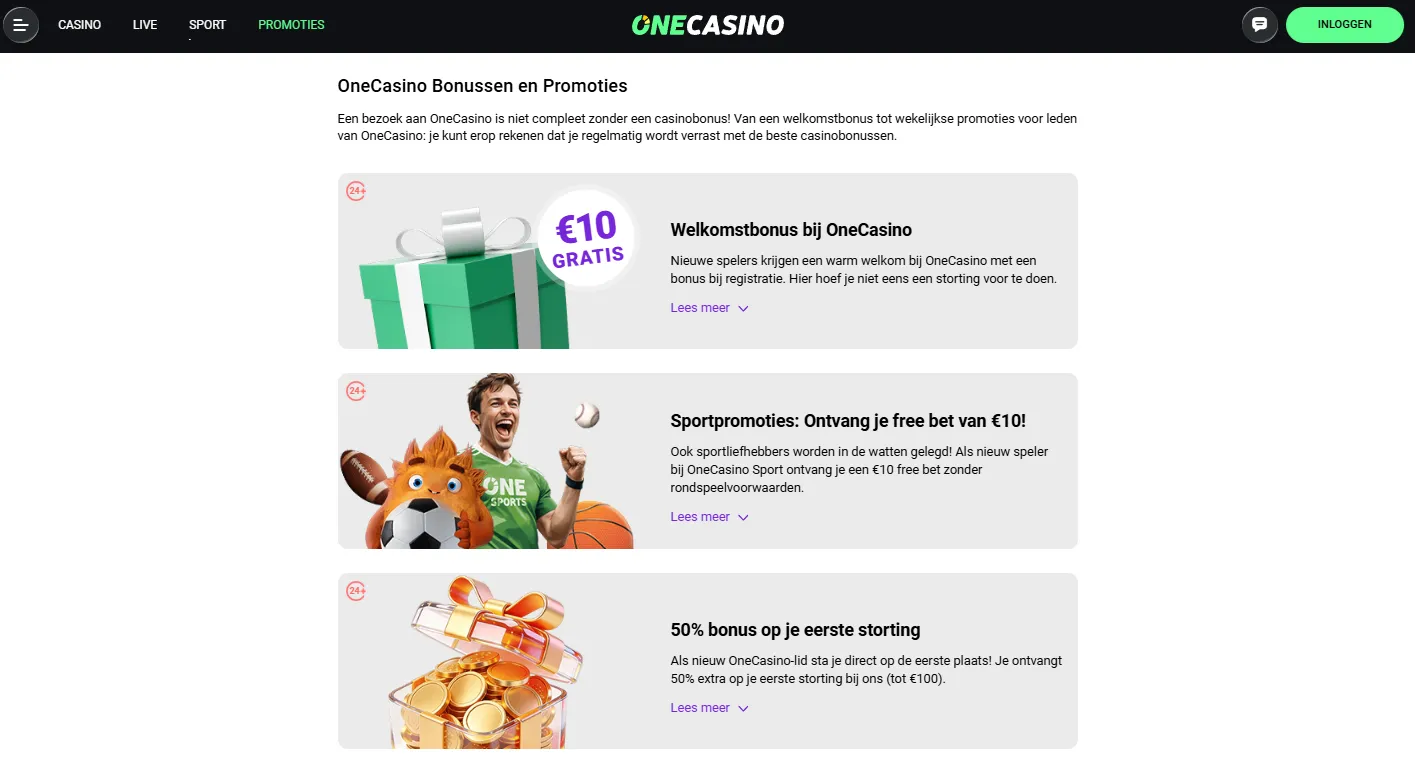 Bonussen en promoties voor spelers - One Casino