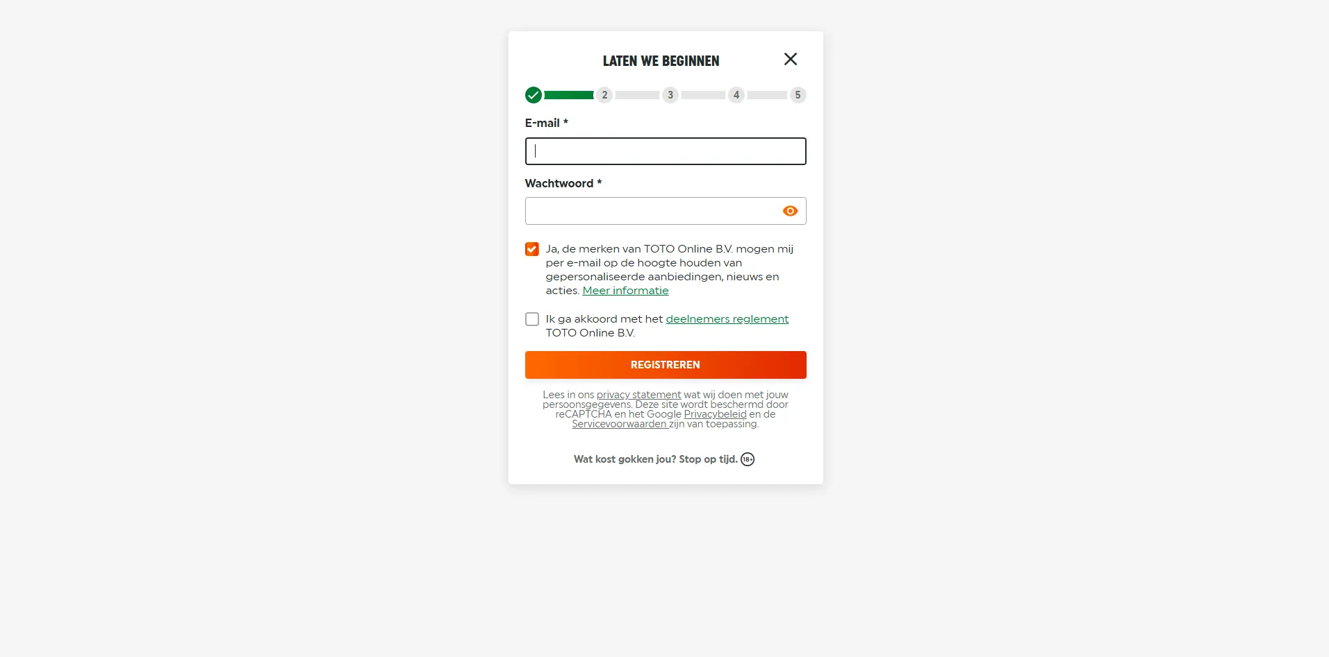Registratie en account aanmaken bij TOTO Casino